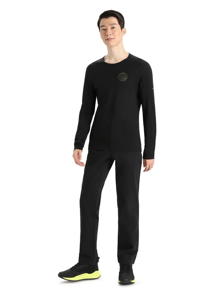 Icebreaker Merino 200 Oasis Long Sleeve Crewe Alps 3D Férfi Base Layers Fekete | HU 1351JPQJ